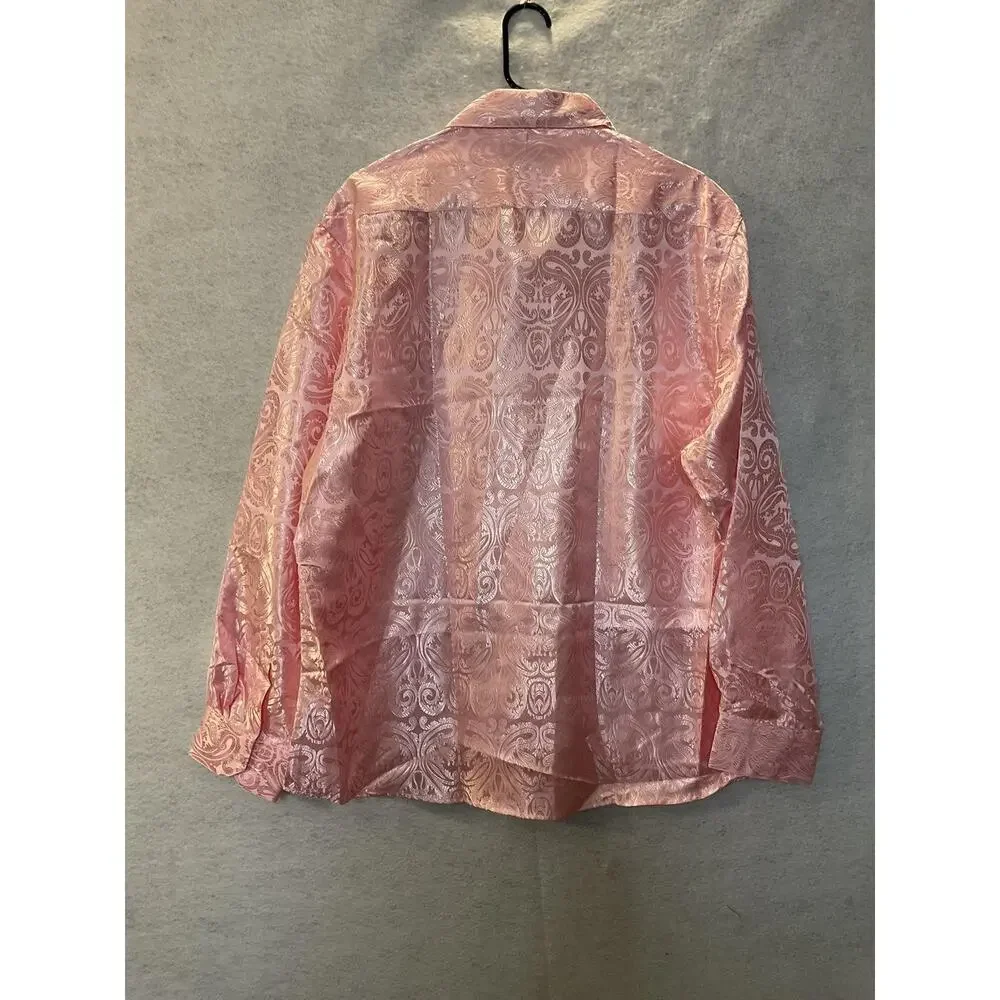 DiBanGu Shirt Mens XL Pink Paisley Jacquard Long Sleeve Party Dress Shirt - Picture 6 of 8
